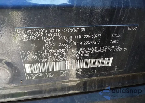 2022 Toyota Rav4 Xle из США, поврежденный, VIN JTMP1RFV4ND087193